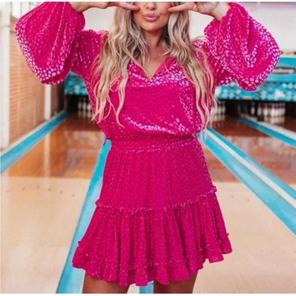 Buddy Love ZOZO Dress Pink Ruffled Bishop Sleeves cocktail party sundress Sz M - Picture 9 of 9